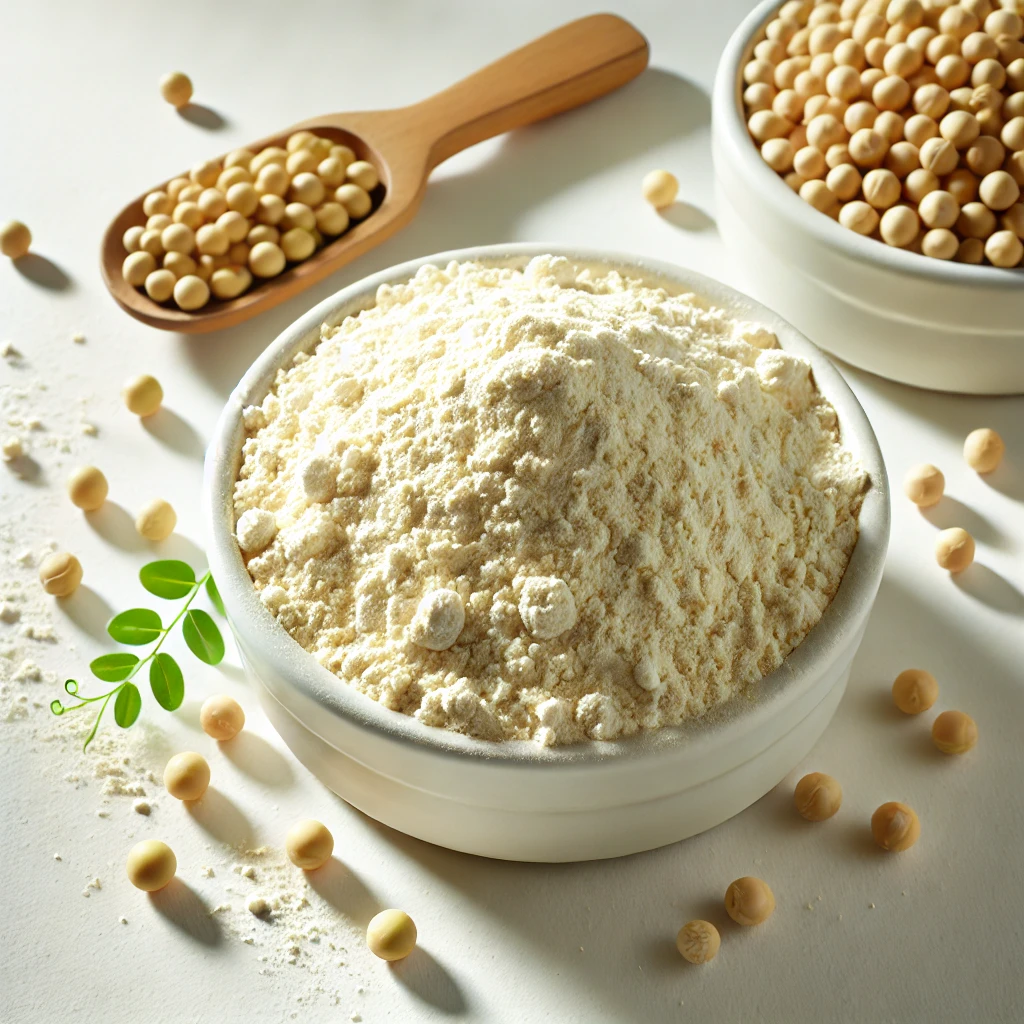 Light beige pea fiber powder close-up.
