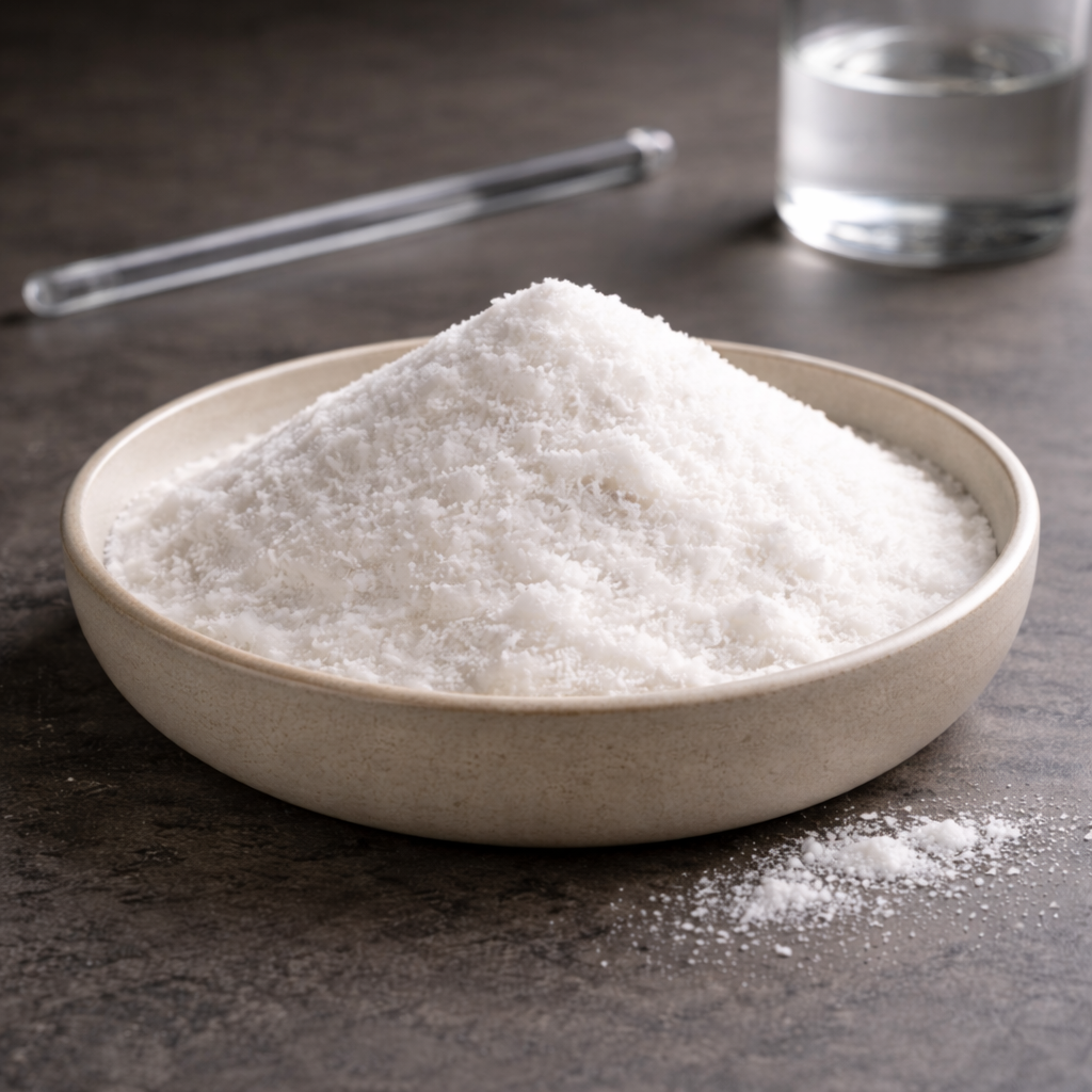 White calcium propionate powder in a small pile.