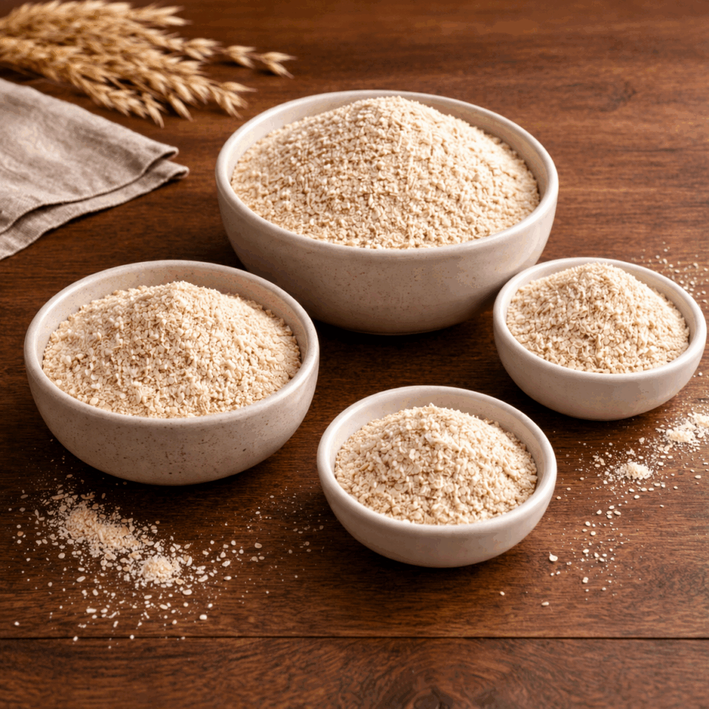 Fine oat fiber powder in a container.