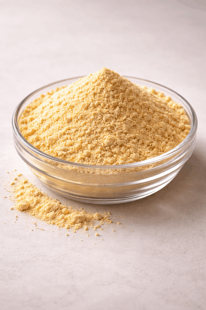 Bowl of sunflower lecithin granules or powder.
