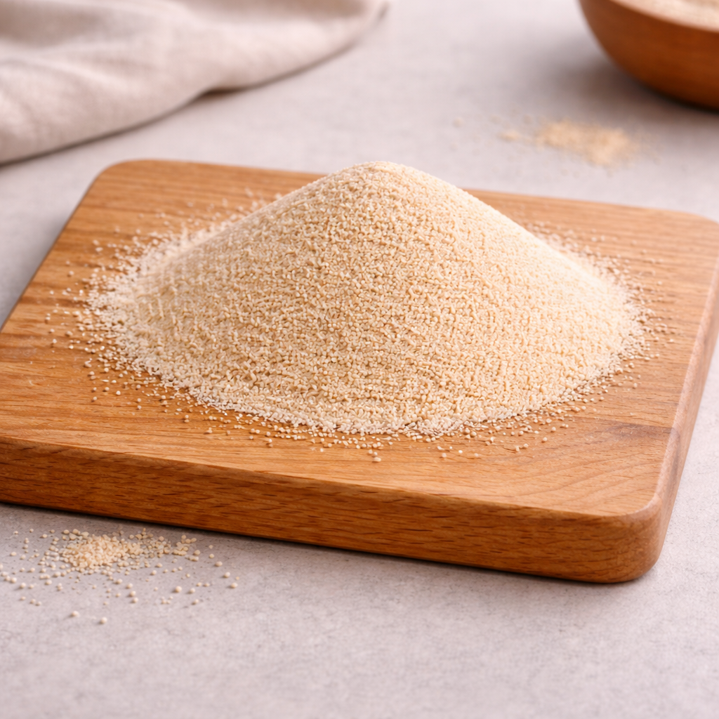 Packaged instant dry yeast in a clean, neutral setting.