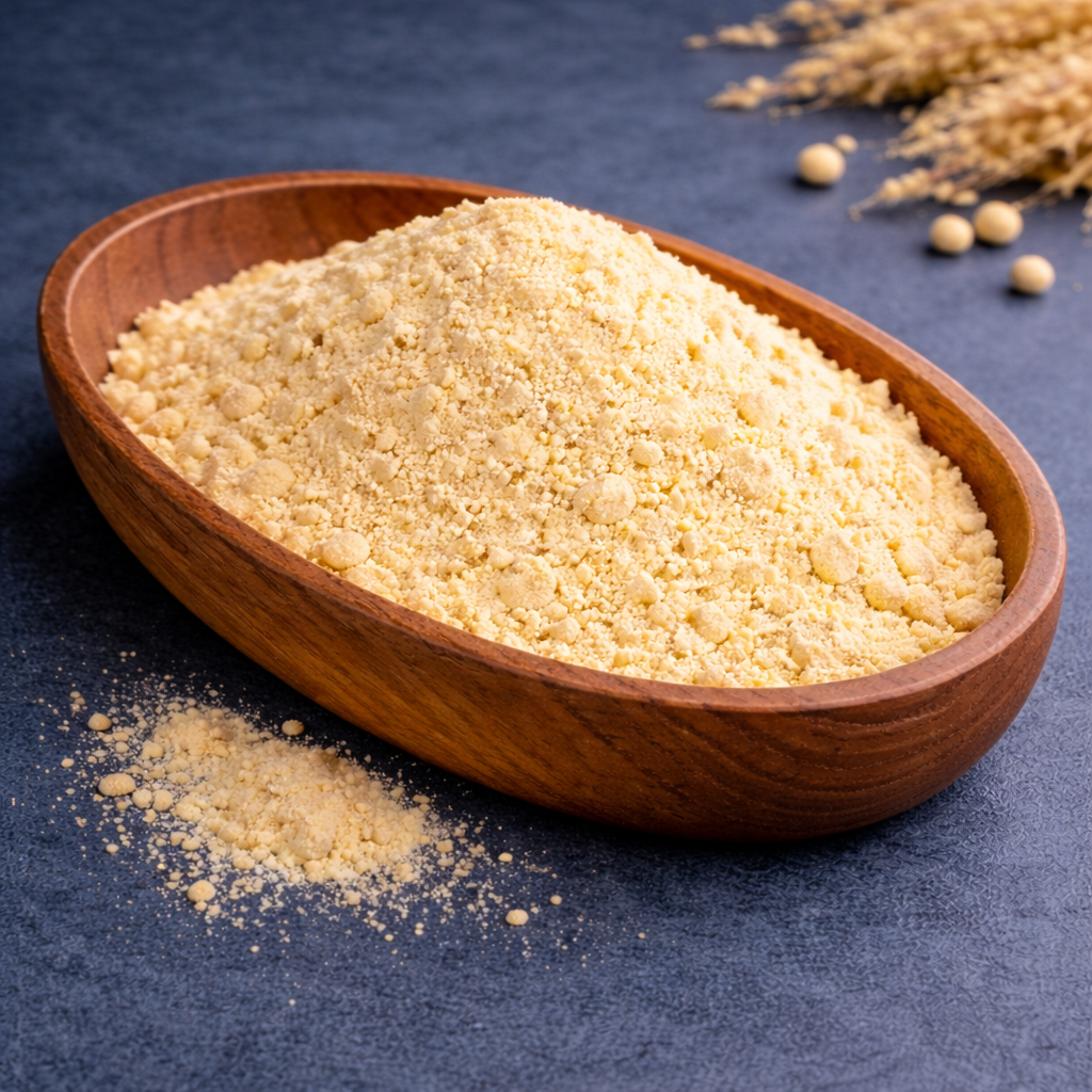 Bowl of soy lecithin granules or powder.